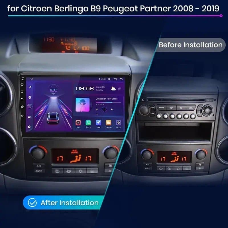 CTB-FN504Y | PEUGEOT PARTNER - CITROEN BERLINGO B9 | APPLE CARPLAY-ANDROID AUTO | CARTABLET 9 POLLICI TOUCH SCREEN | GPS USB DVR DAB+ |