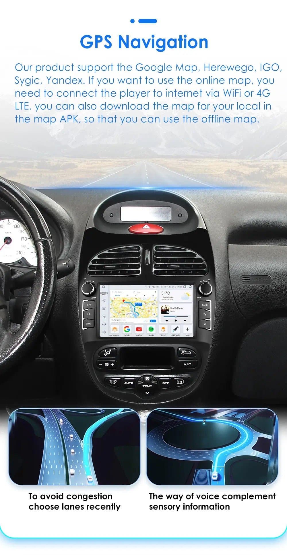 CTB-FC541LY | PEUGEOT 206 | 2000 - 2012 | APPLE CARPLAY-ANDROID AUTO | CARTABLET 7 POLLICI TOUCH SCREEN | GPS USB DVR DAB+ |