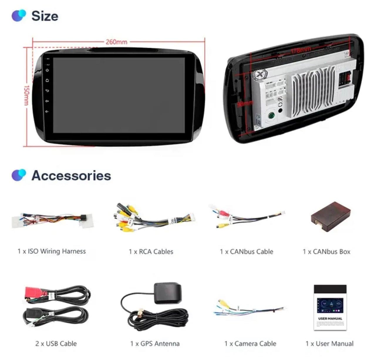 CTB-SMT01 SMART 453 CAR TABLET NAVIGATORE ANDROID CARPLAY GPS BLUETOOTH 4G WiFi 2Din