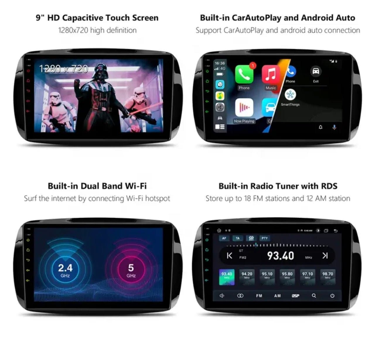 CTB-SMT01 SMART 453 CAR TABLET NAVIGATORE ANDROID CARPLAY GPS BLUETOOTH 4G WiFi 2Din