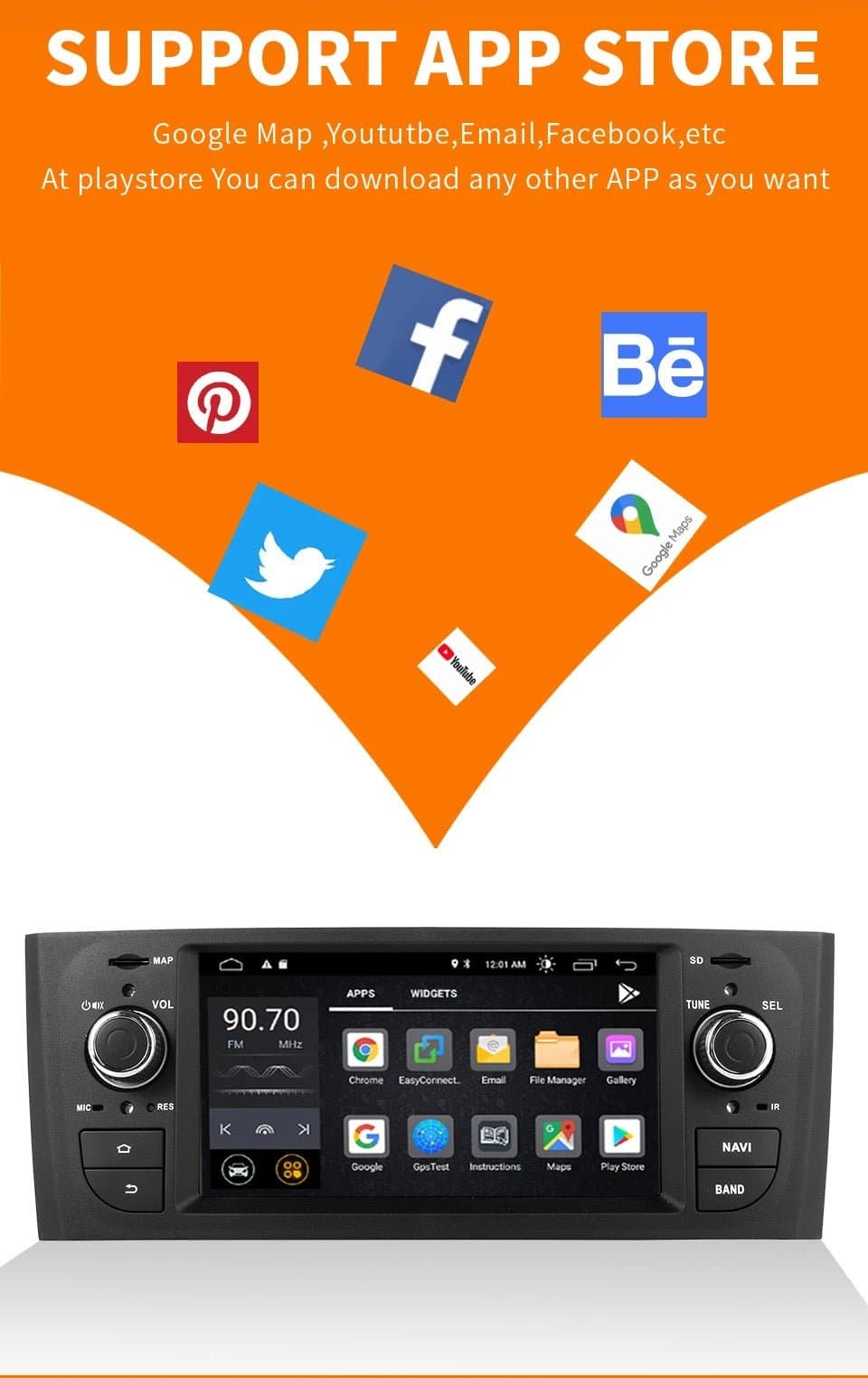 CTB-X408R | FIAT GRANDE PUNTO 2006-2010 | NAVIGATORE CAR TABLET | APPLE CARPLAY ANDROID AUTO | GPS WIFI USB TOUCH SCREEN