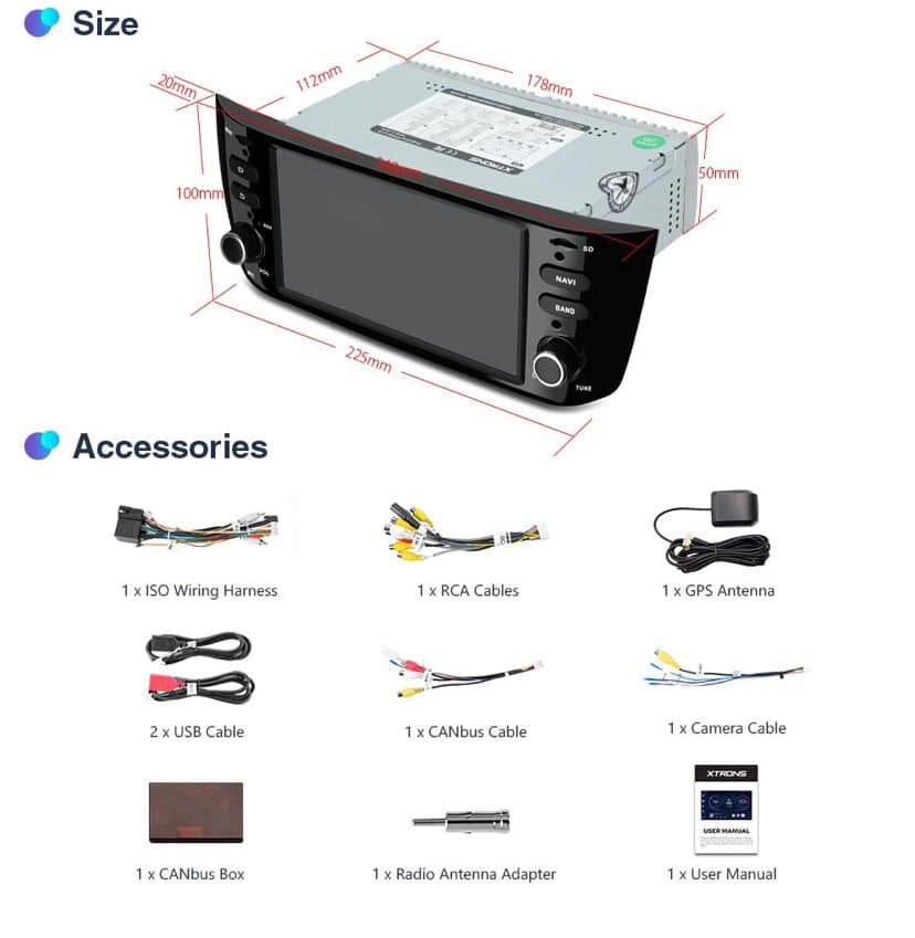 CTB-PTO110 | FIAT PUNTO 2010-2021 | GPS NAVIGATORE BLUETOOTH WIFI CARPLAY ANDROID AUTO TOUCH SCREEN