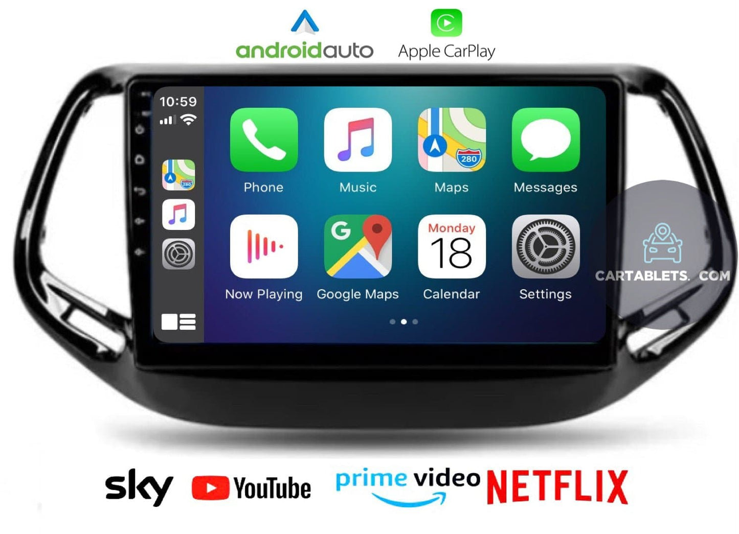 CTB-CMP1 | JEEP COMPASS 2015-2020 | APPLE CARPLAY ANDROID AUTO | NAVIGATORE RADIO TOUCH SCREEN UCONNECT BLUETOOTH WIFI 4G USB