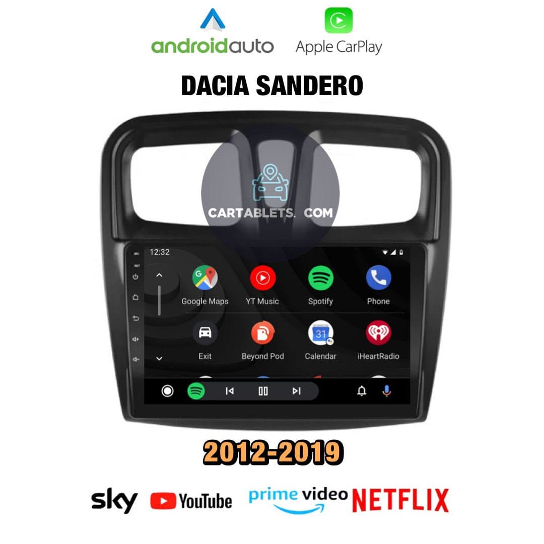 CTB-X689FB | DACIA SANDERO 2012-2019 CARTABLET 9 POLLICI ANDROID AUTO APPLE CARPLAY | WIFI 4G NAVIGATORE BLUETOOTH GPS