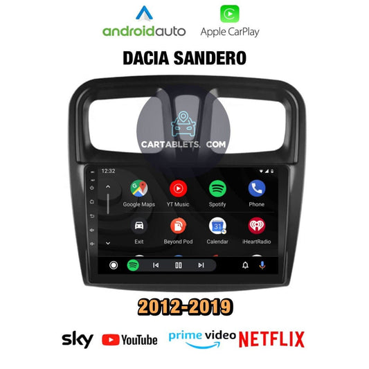 CTB-X689FB | DACIA SANDERO 2012-2019 CARTABLET 9 POLLICI ANDROID AUTO APPLE CARPLAY | WIFI 4G NAVIGATORE BLUETOOTH GPS