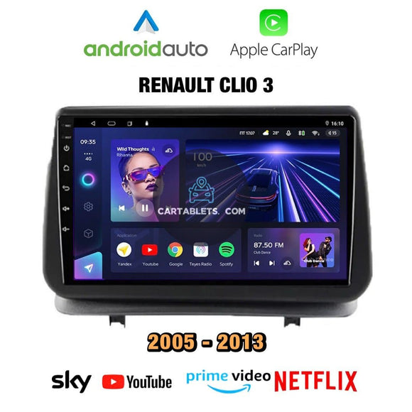 CTB-FM773G | RENAULT CLIO 3 2005-2013 | CARTABLET 9 POLLICI ANDROID APPLE CARPLAY | NAVIGATORE USB WIFI 4G