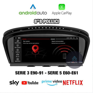 CTB-FR68GN | BMW SERIE 5 E60-E61 - SERIE 3 E90-E91 - E92 - E93 | CARTABLET 8"8 POLLICI | ANDROID AUTO APPLE CARPLAY | GPS DAB DVR USB BLUETOOTH WIFI 4G |